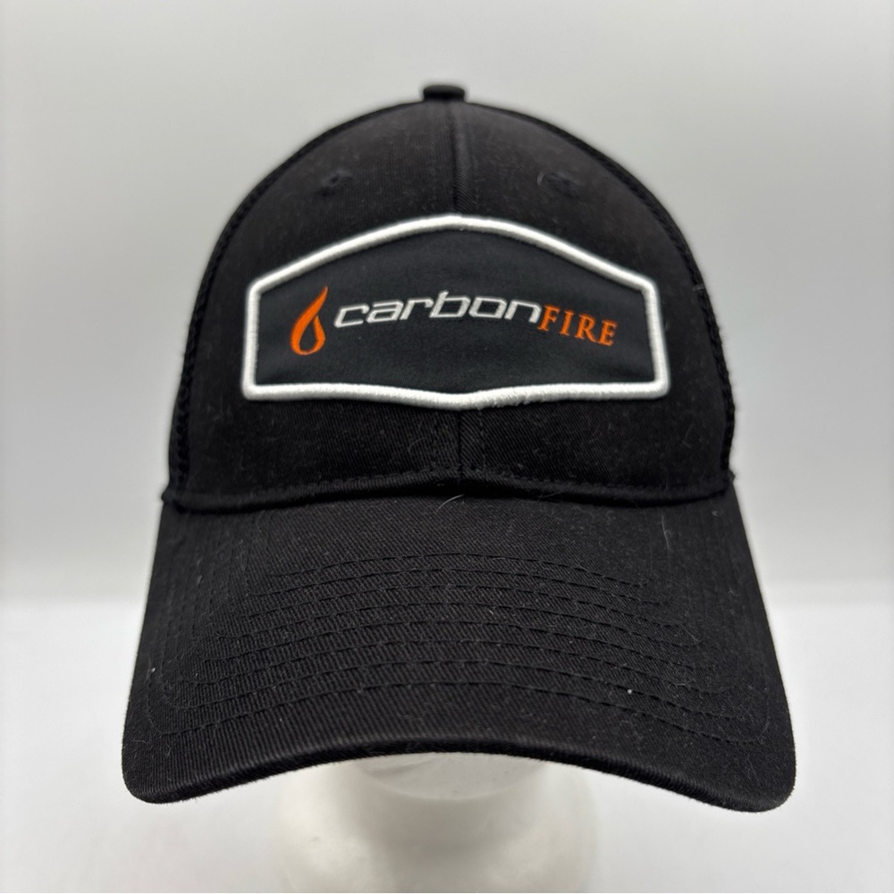 CarbonFire Black Logo Patch Baseball Cap Structured Mesh Trucker SnapBack Hat